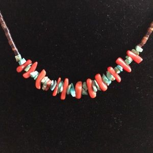 Turquoise & Red Coral w/Heishi Beads Necklace